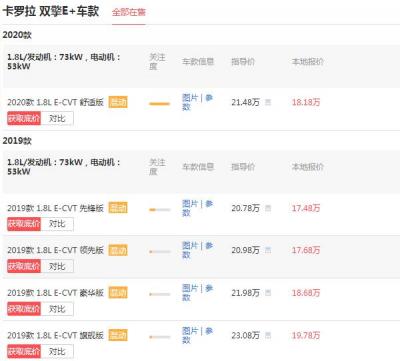 卡罗拉双擎e+补贴后什么价 售价17.48万百公里油耗仅为1.3L